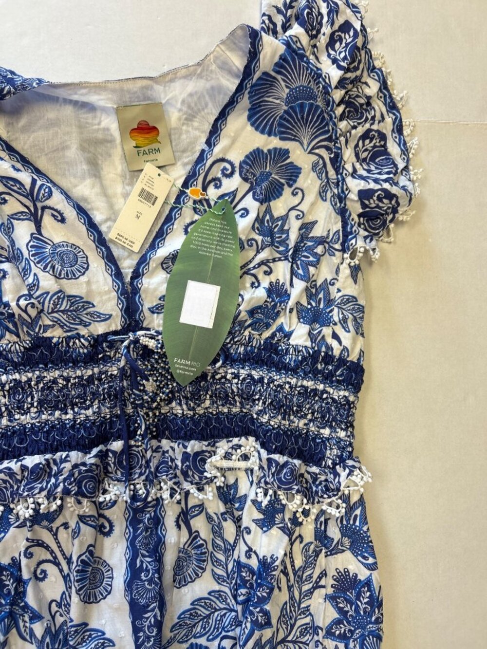 FARM RIO Shell Garden Maxi Dress Blue Motif Size Medium NWT - Picture 5 of 9